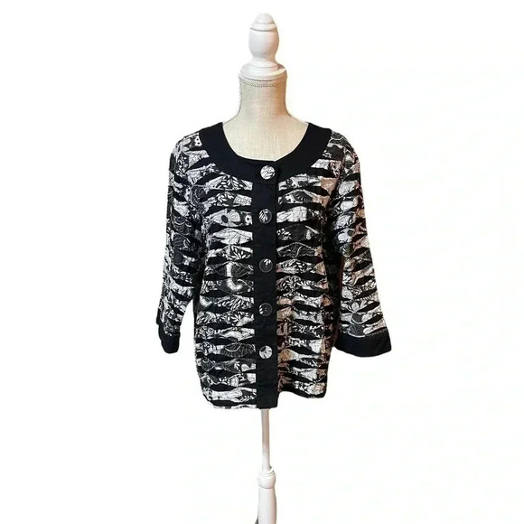 Life Style Women’s 100% Cotton Black and White Quilted Jacket Plus size 1X - Picture 1 of 15